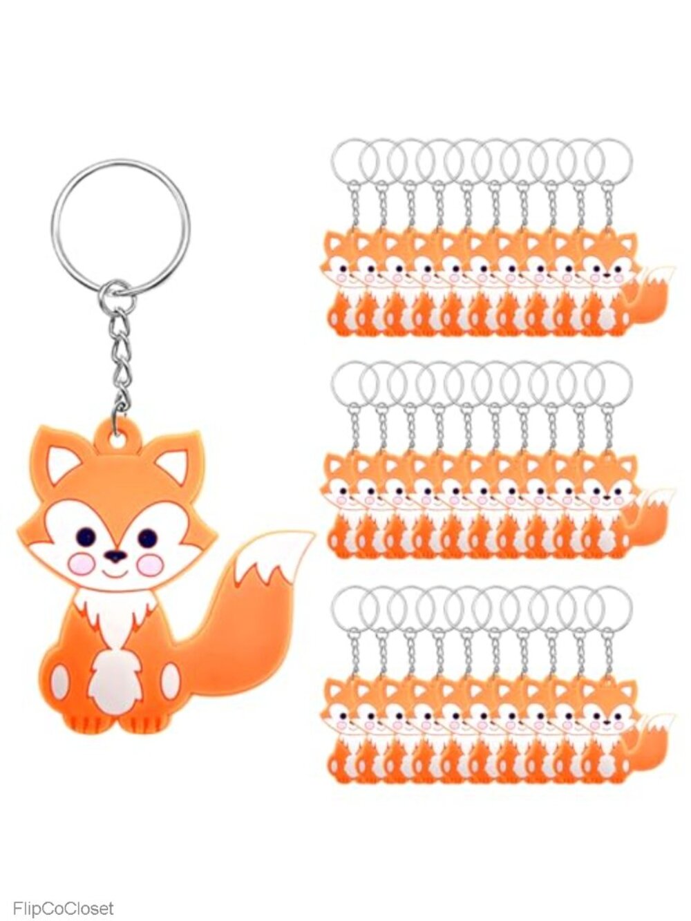 30 Pack Fox Keychains Woodland Animal Keyrings for Party Favors Bulk